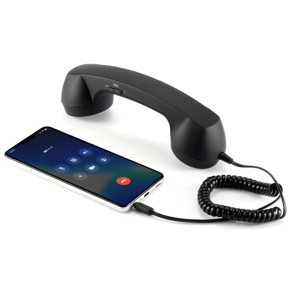 Retro Wired Telephone Handset with Type-C Adapter – Compatible with iPhone 15/16 & Android, Mic, 3.5mm Jack, Tangle-Free Cable - Image 6